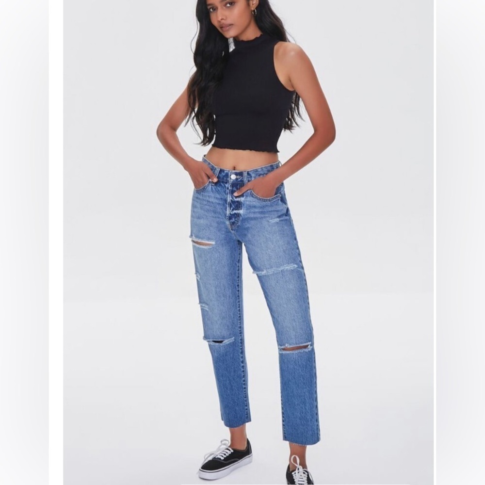 Forever 21 mid rise lightly distressed mom premium jeans